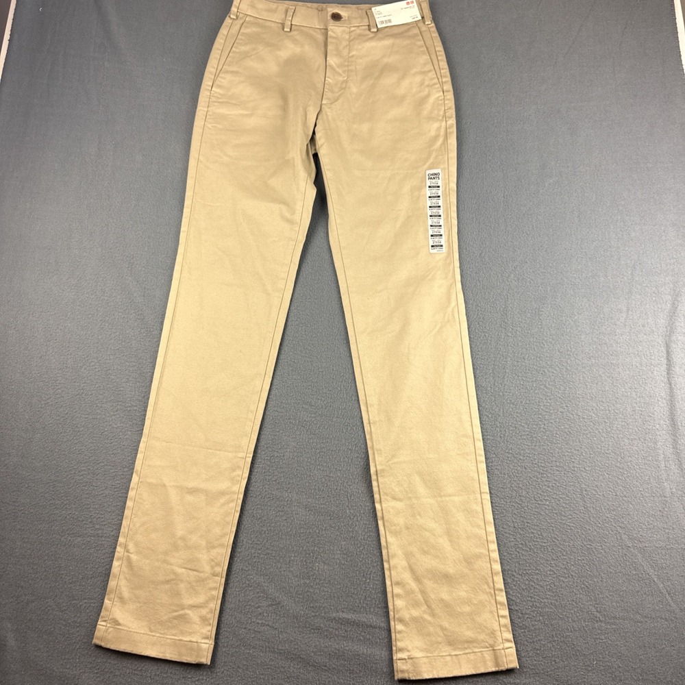 Uniqlo Chino Pants Men's 27x34 Beige Slim Fit Flat Front Trouser Minimalist NEW